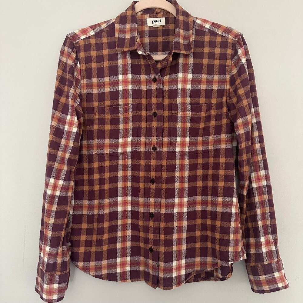 Pact Plaid Mila Flannel Button Up Shirt 100% Organic Cotton - Small